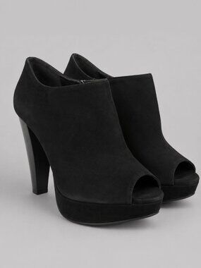 Vintage Cathy Jean Y2K Black Peep Toe Platform Heel Booties Sz 8 Brazil 6460